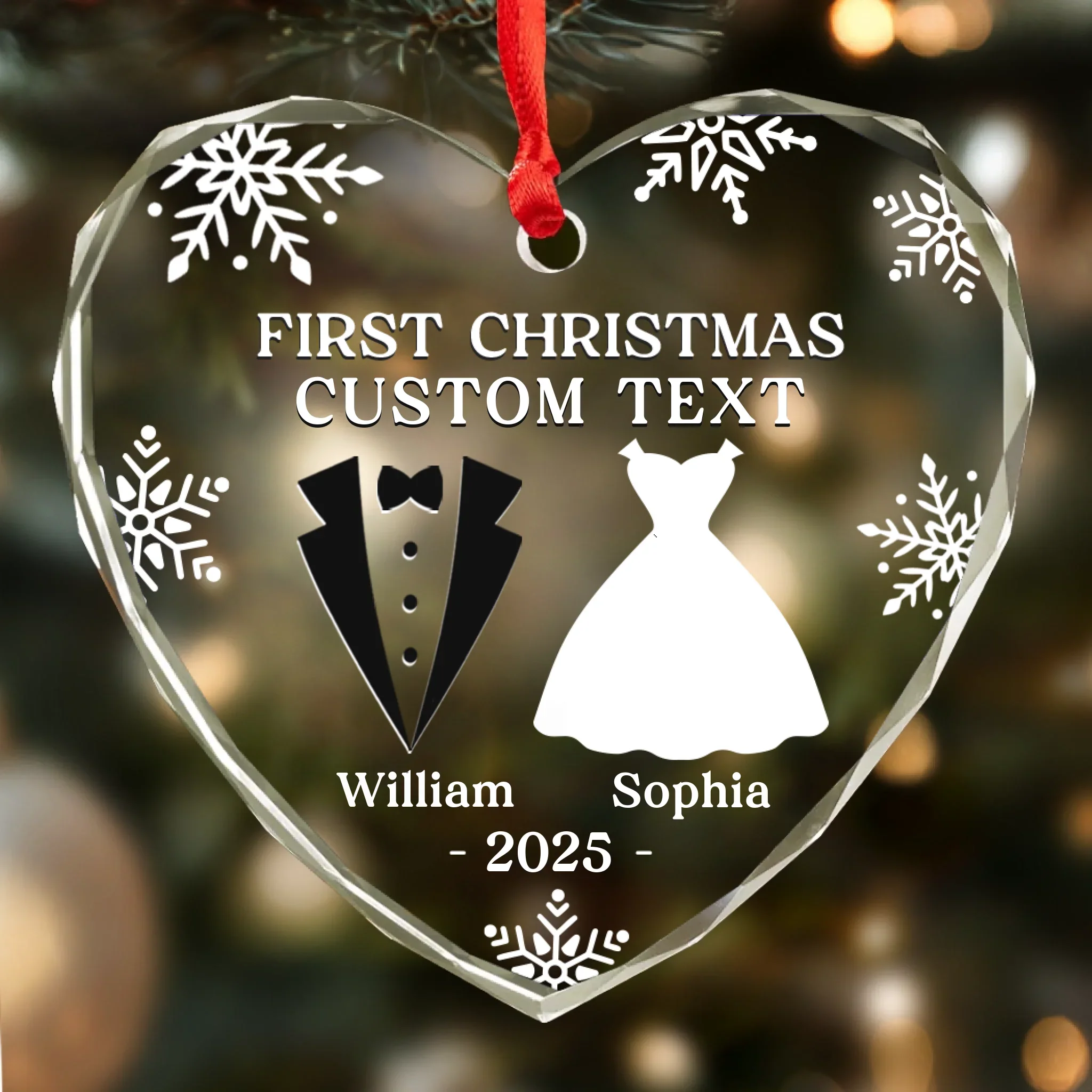 Custom Heart, Round Glass Ornament - Personalized Anniversary Christmas Wedding Gifts For Husband And Wife, Him And Her - Our First Christmas As Mr & Mrs
