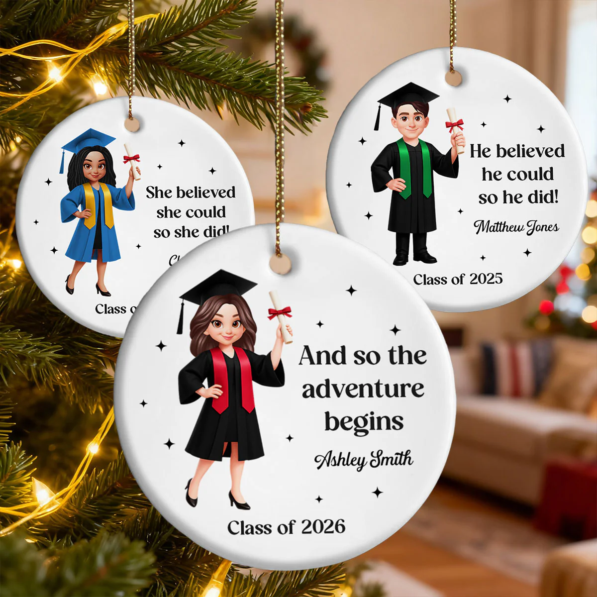 And So The Adventure Begins Class Of 2025 2026 Senior - Personalized Ceramic Ornament - Gift For Graduates, Daughter, Son
