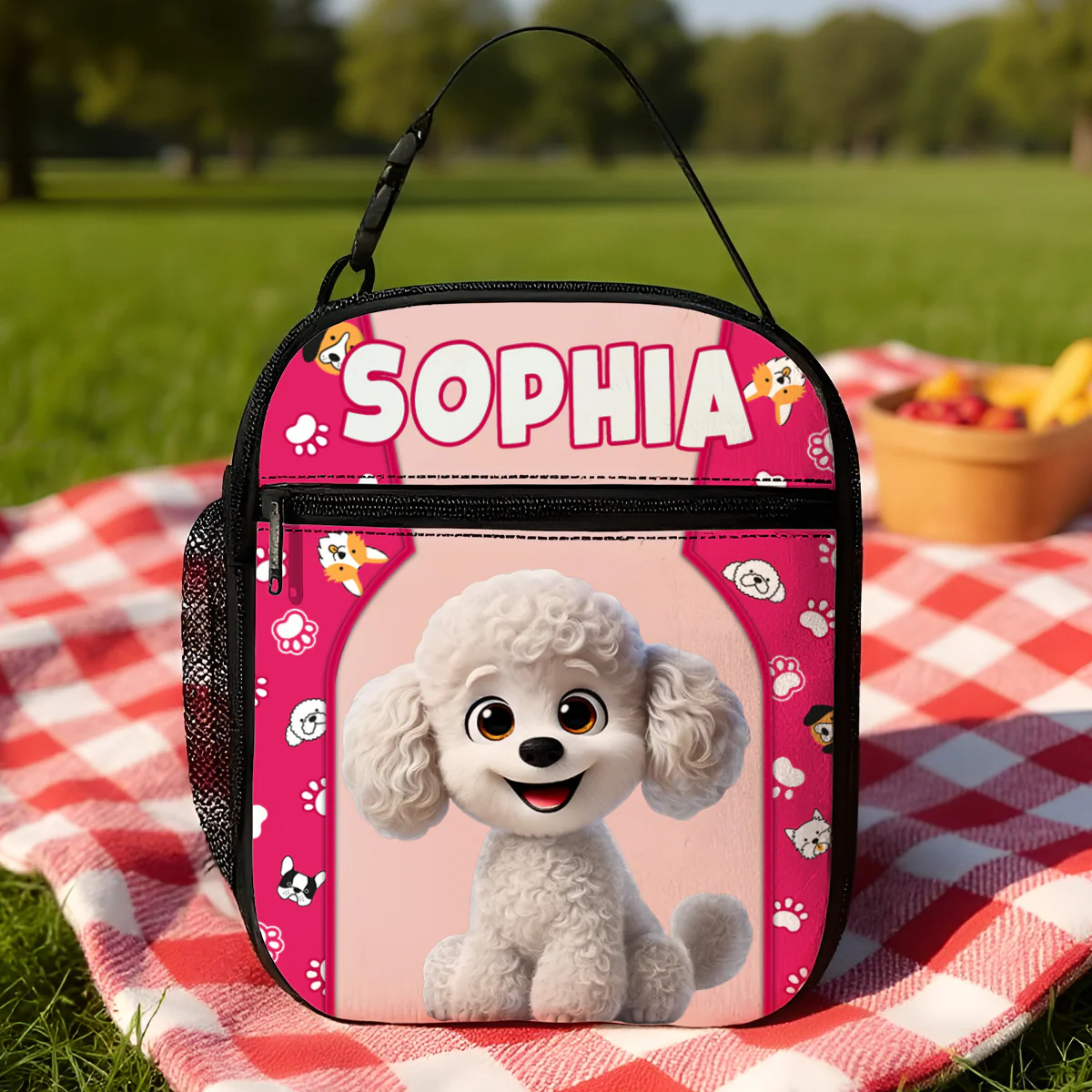 Cute Cartoon Dogs Cats Personalized Insulated Lunch Bag for Kids, Back to School Gift for Kids