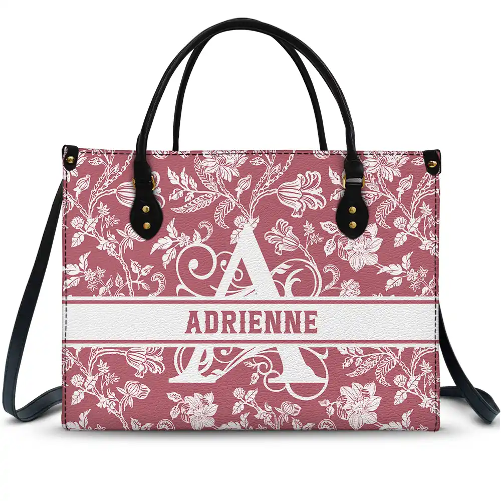 Monogram Style Floral Pattern - Personalized Leather Bag