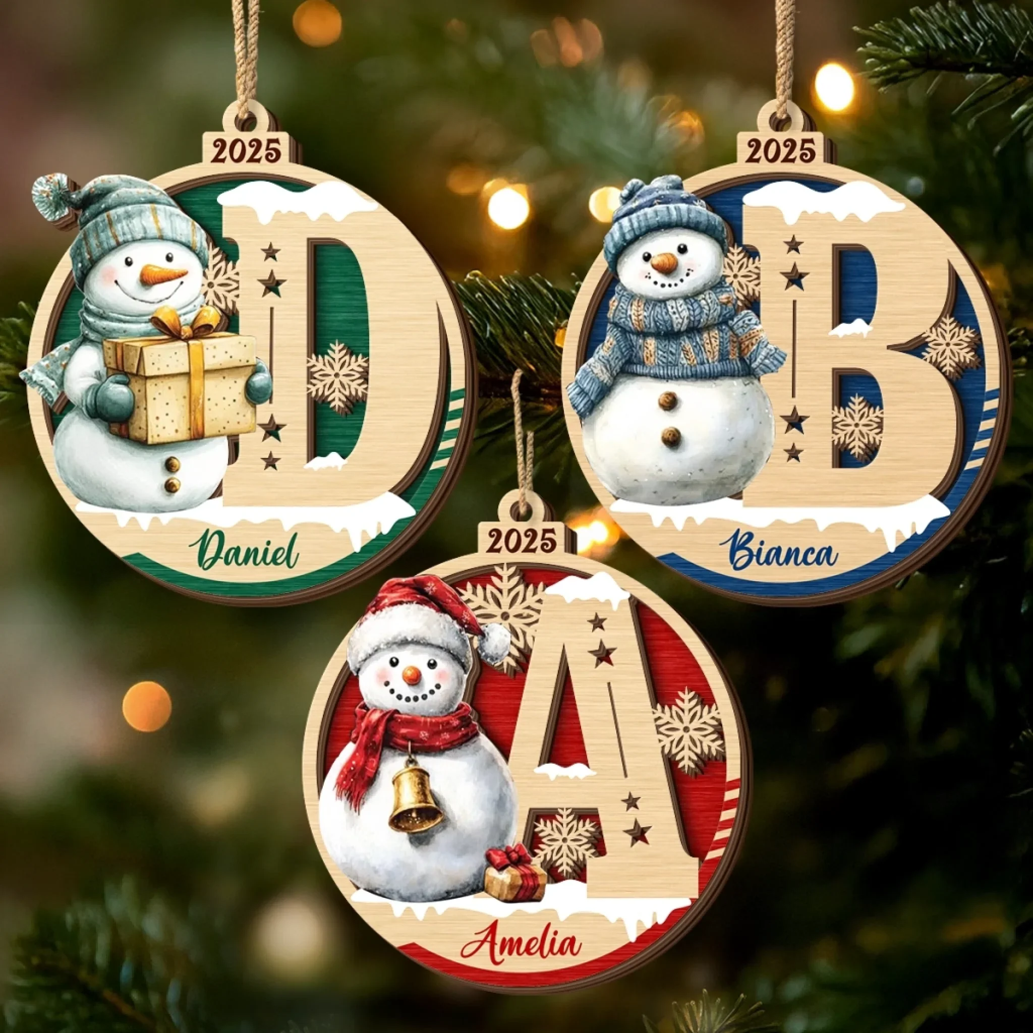 Custom Snowman Double Layer Wooden Ornament - Personalized Christmas Birthday Gifts For Mom, Dad, Brother, Sister, Kids - Where Love Feels Effortless