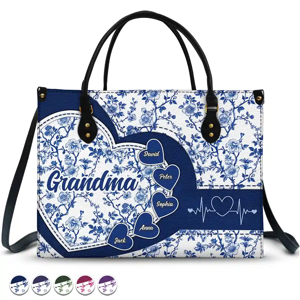 Chinoiserie Toile Grandma Mom - Personalized Leather Bag