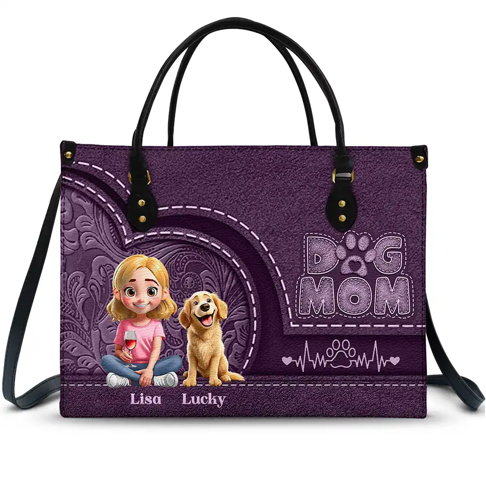 Dog Mom Mum 3D Effect - Personalized Leather Bag