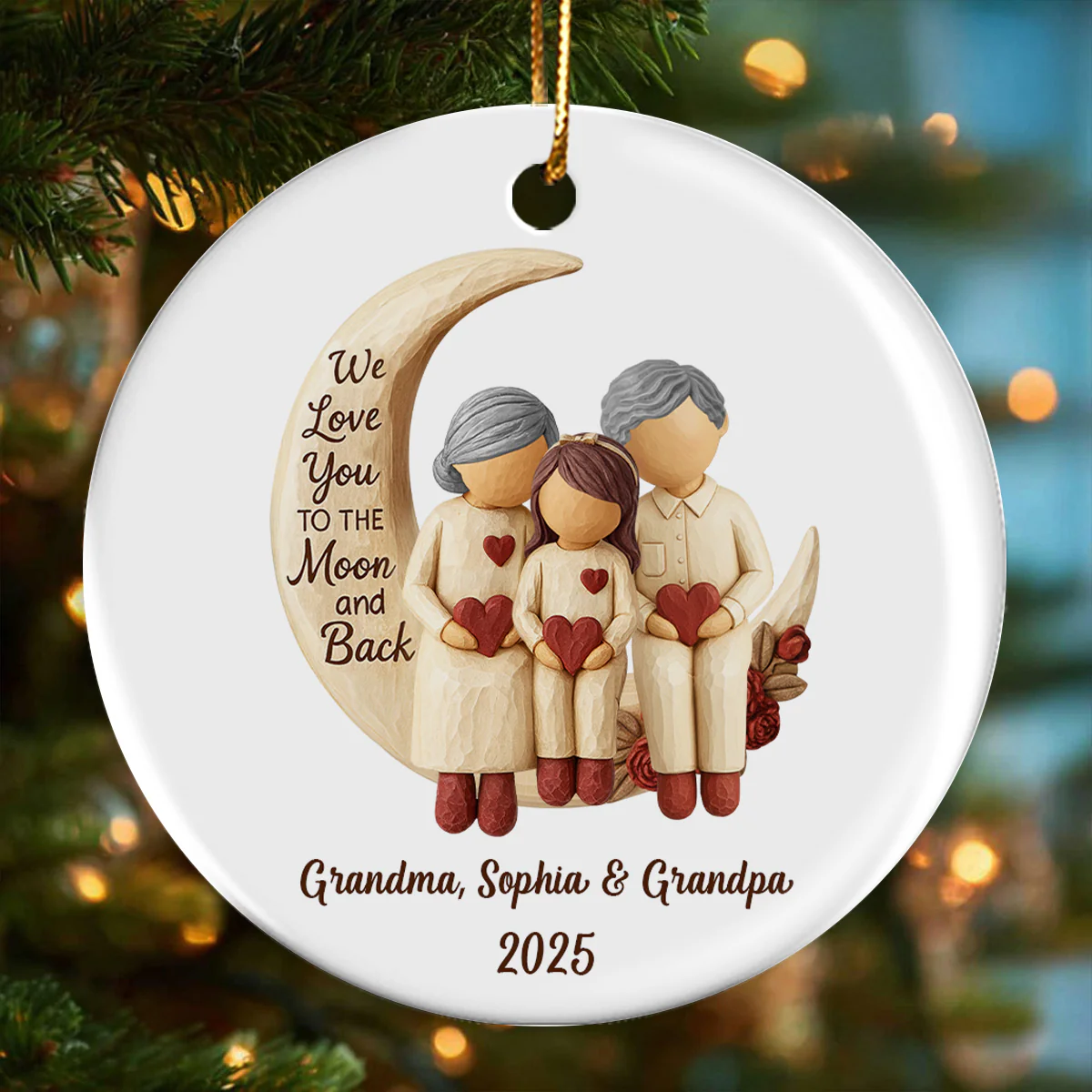 Grandma Grandpa Love You to the Moon & Back - Personalized Ceramic Ornament - Christmas Gift for Grandparents, Granchildren