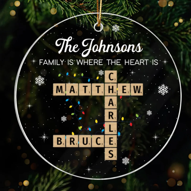 Holiday Festive Family Crossword Puzzle Art - Personalized Acrylic Ornament
