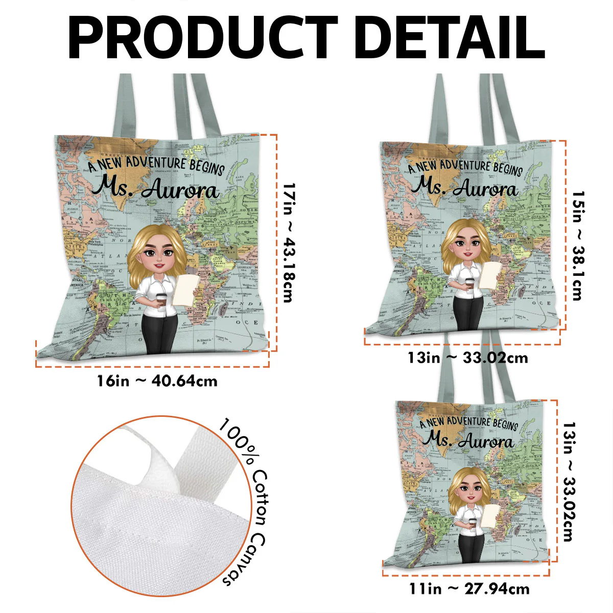 Teacher New Adventure World Map Theme Personalized Tote Bag, Back To School Gift For Teacher