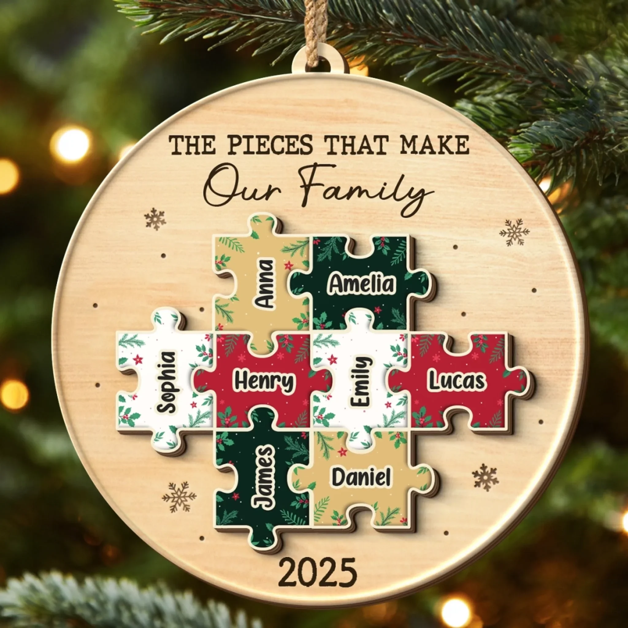 Custom Double Layer Wooden Ornament - Personalized Christmas Birthday Gifts For Mom, Dad, Brother, Sister, Kids - All The Pieces Of Us