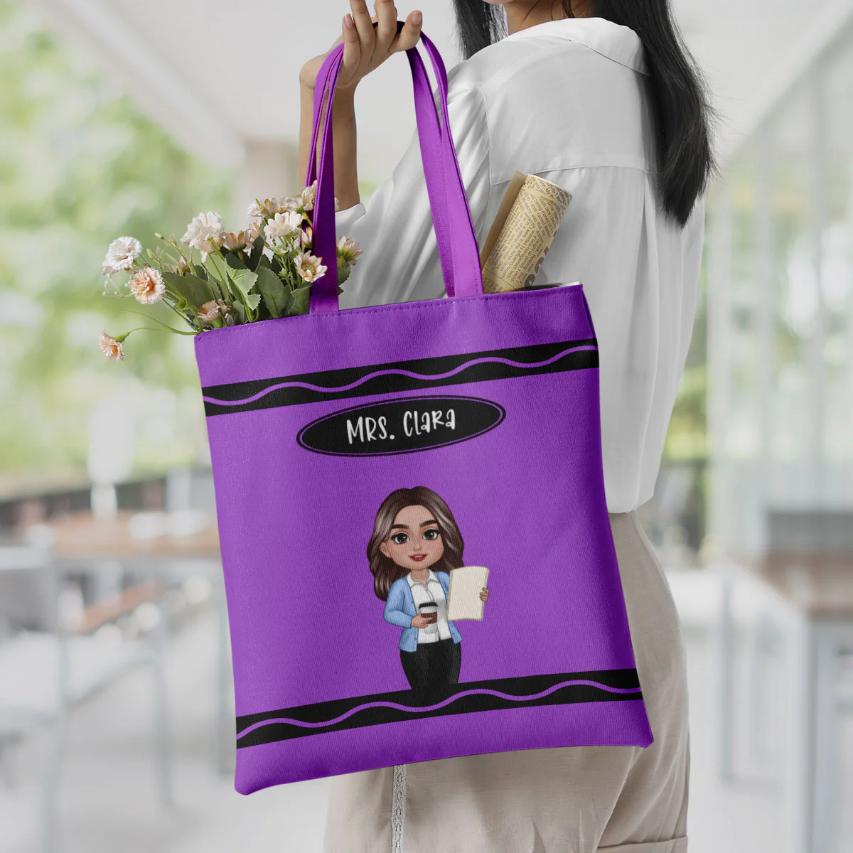 Teacher Crayon Personalized Tote Bag, Back To School Gift For Teacher