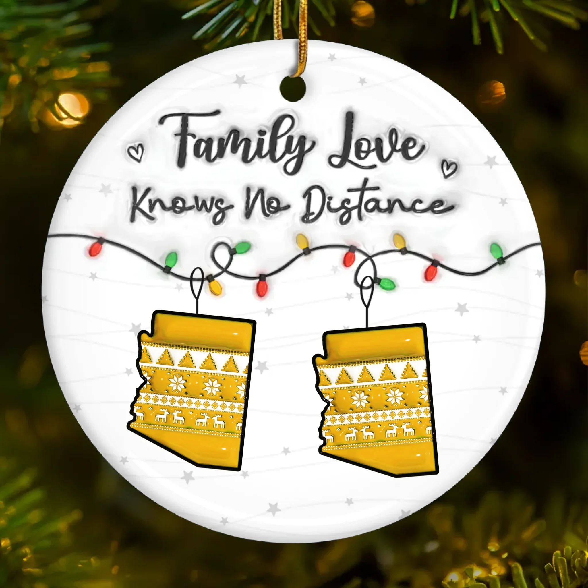 Long Distance Together Forever, Never Truly Apart - Family Personalized Custom Ornament - Ceramic Round Shaped - Christmas Gift For Family Members