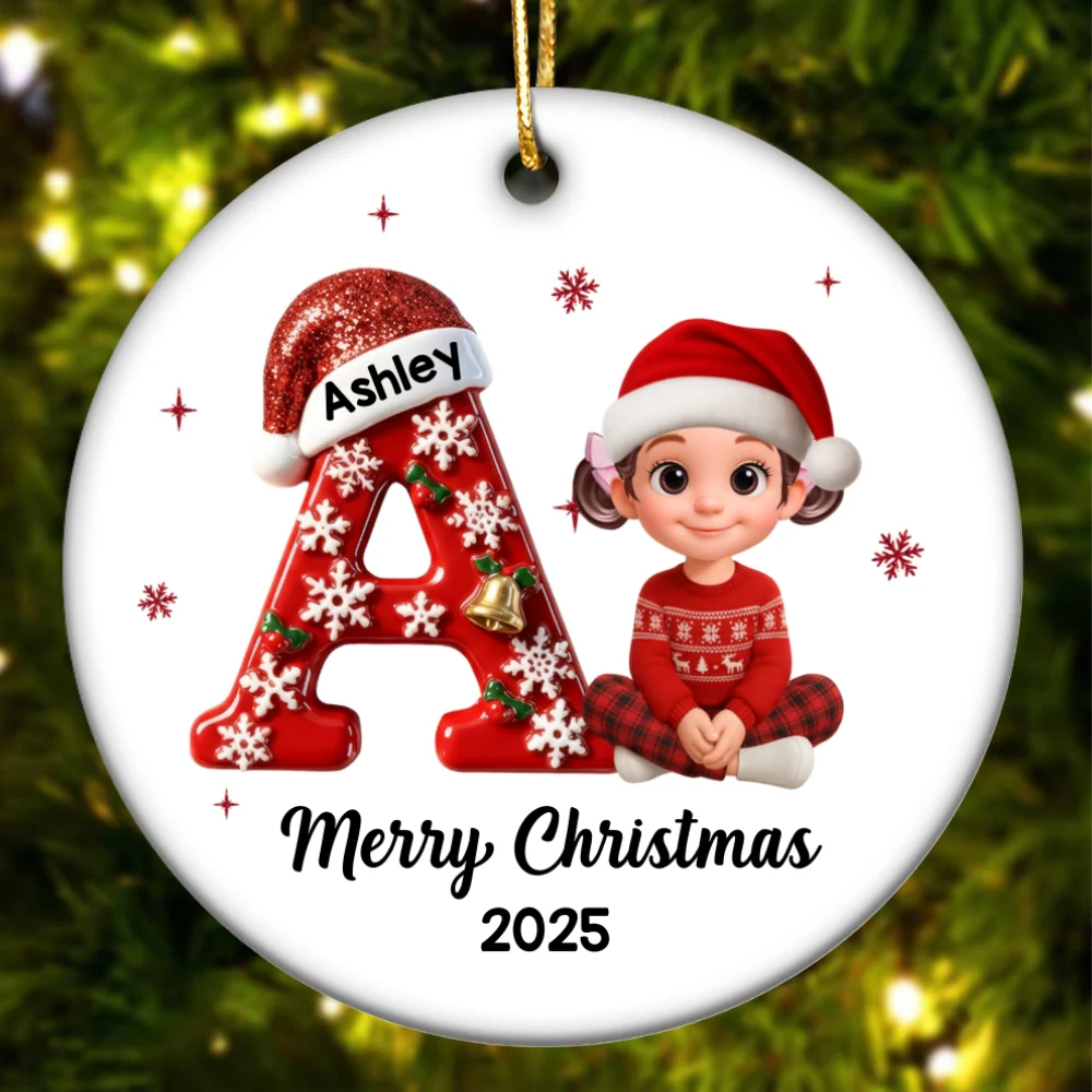 Family Member Christmas Festive Initial Name - Personalized Ceramic Ornament