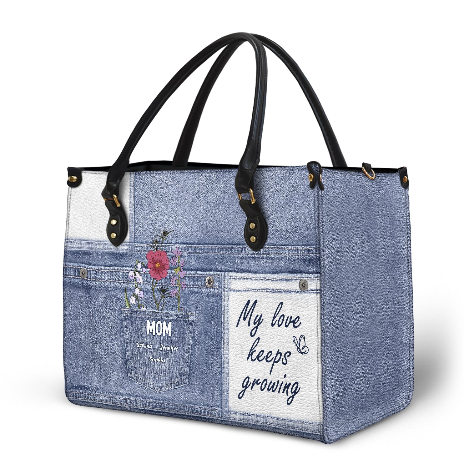 My Love Keeps Growing - Gift For Grandma And Mother - Personalized Leather Bag