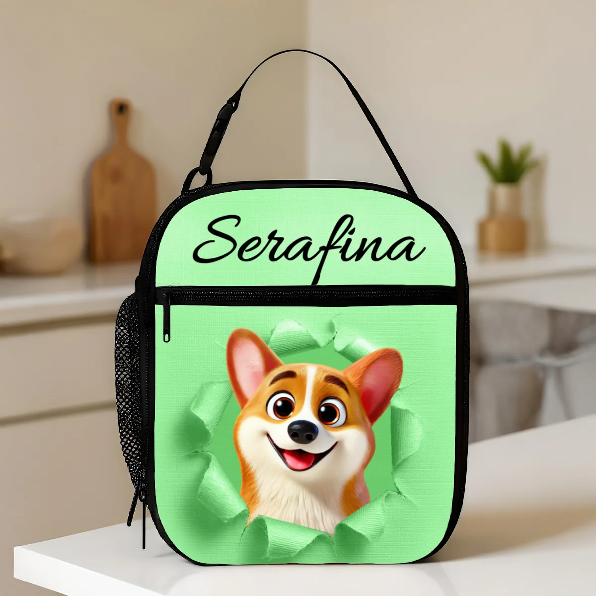 Cute Cartoon Dog Custom Name Personalized Insulated Kid Lunch Bag, Back to School Lunch Bag for Kids