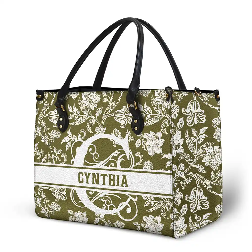 Monogram Style Floral Pattern - Personalized Leather Bag