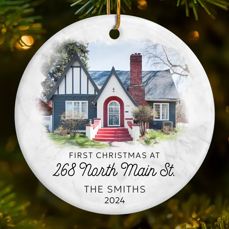 Custom Photo There's Snow Place Like Home - Family Personalized Custom Ornament - Ceramic Round Shaped - Christmas Gift For Family Members, First Christmas