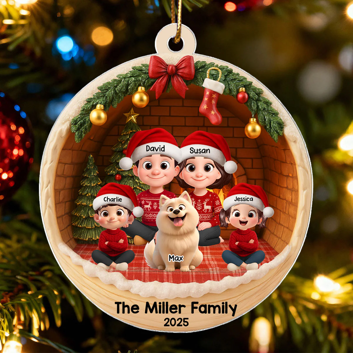3D Cozy Vibe Family Sitting - Personalized Acrylic Ornament - Christmas Gift for Family