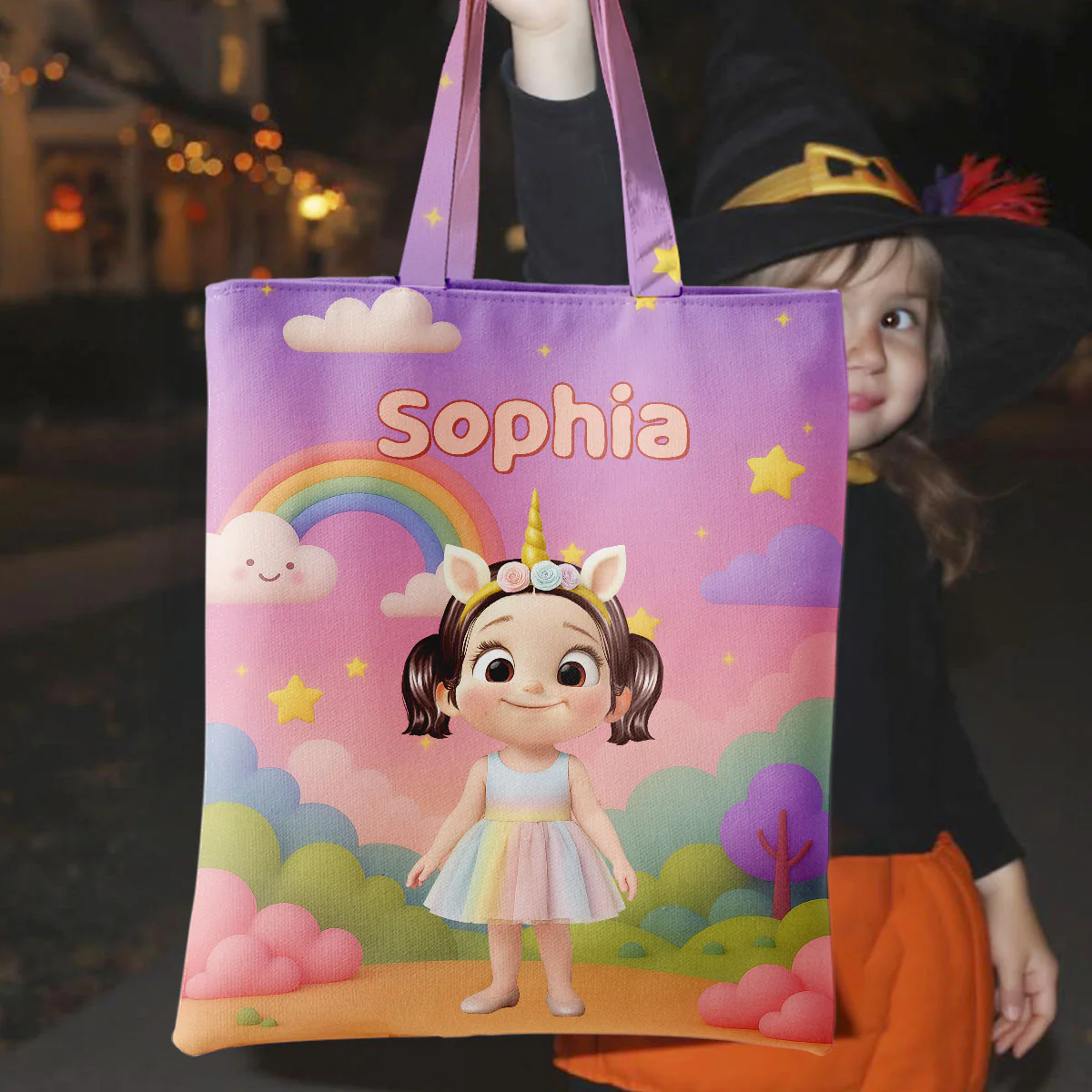 Halloween Theme Cute Cartoon Kids Personalized Tote Bag, Gift Bag, Treat Bag, Trick or Treat Bag For Kids