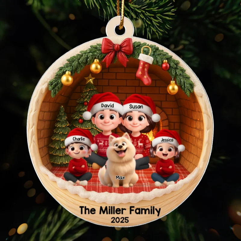 3D Cozy Vibe Family Sitting - Personalized Acrylic Ornament - Christmas Gift for Family