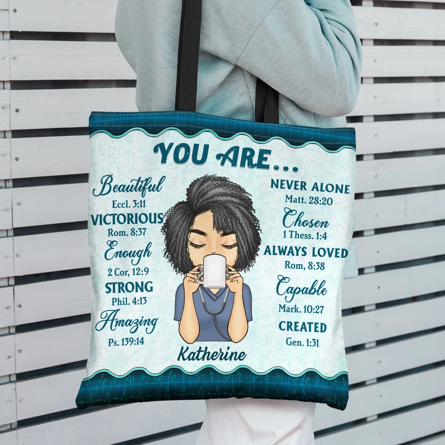 Coffee, Scrubs And Rubber Gloves - Gift For Nurse - Personalized Custom Zippered Canvas Bag