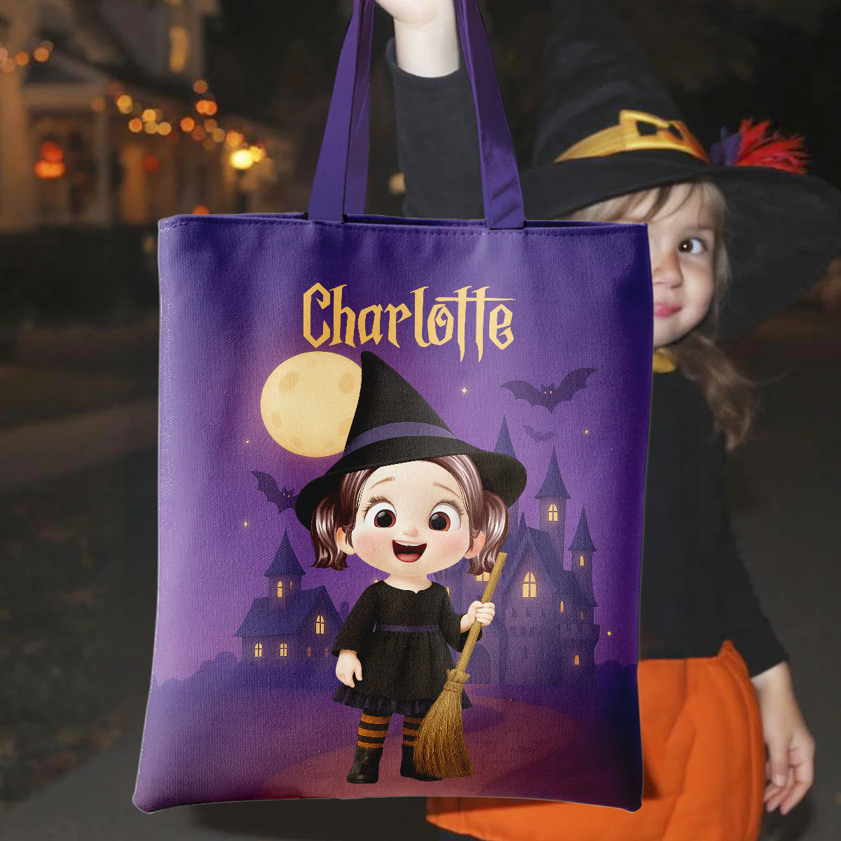 Halloween Theme Cute Cartoon Kids Personalized Tote Bag, Gift Bag, Treat Bag, Trick or Treat Bag For Kids