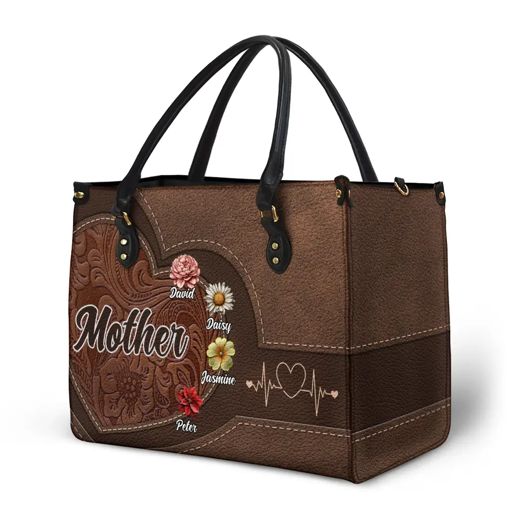 Grandma Mom Kids Birth Flowers Blooming In Love - Personalized Leather Bag