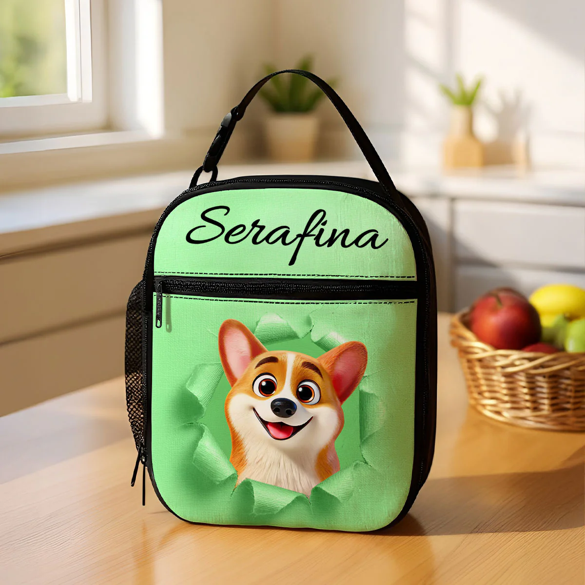Cute Cartoon Dog Custom Name Personalized Insulated Kid Lunch Bag, Back to School Lunch Bag for Kids