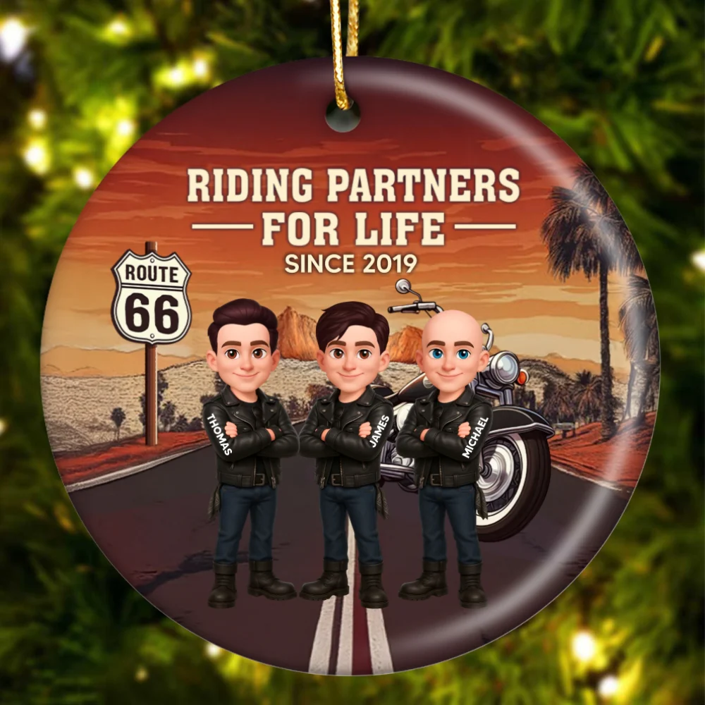 Bikers Riding Partners For Life Christmas - Personalized Ceramic Ornament - Gift For Bikers, Gift For Bikers