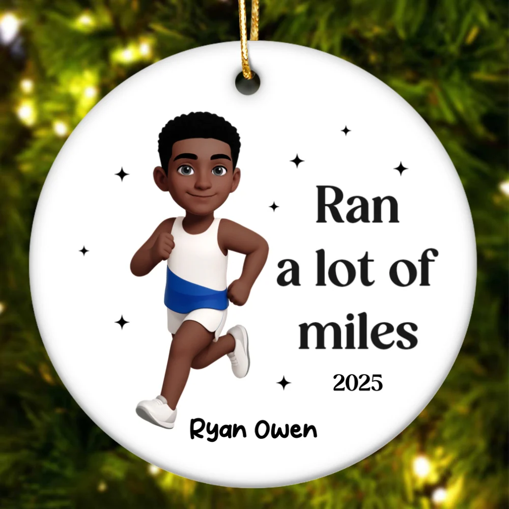 Ran A Lot Of Miles Running Boy Girl - Personalized Ceramic Ornament - Gift for Marathon Runner, Track Senior Night Gift