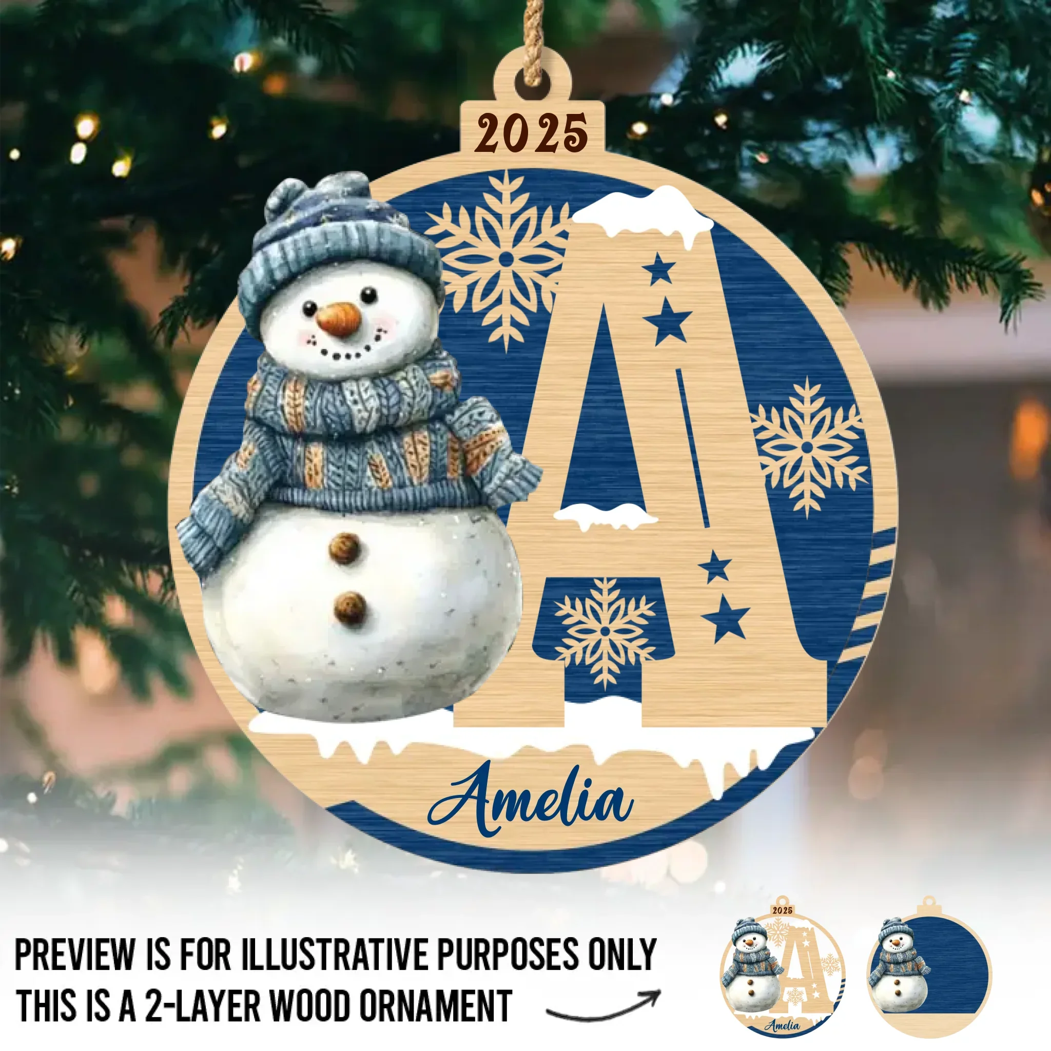 Custom Snowman Double Layer Wooden Ornament - Personalized Christmas Birthday Gifts For Mom, Dad, Brother, Sister, Kids - Where Love Feels Effortless