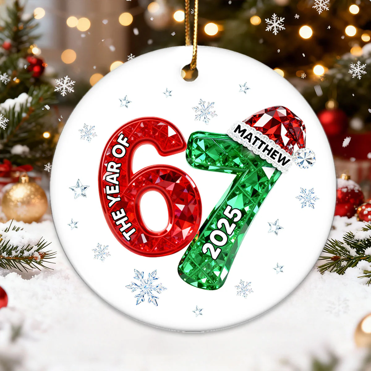 Shining Effect Teen Boy Girl 2025 Trending Slang Christmas 67 Six Seven - Personalized Ceramic Ornament - Funny Christmas Gift For Teen, Grandkid, Gen Alpha