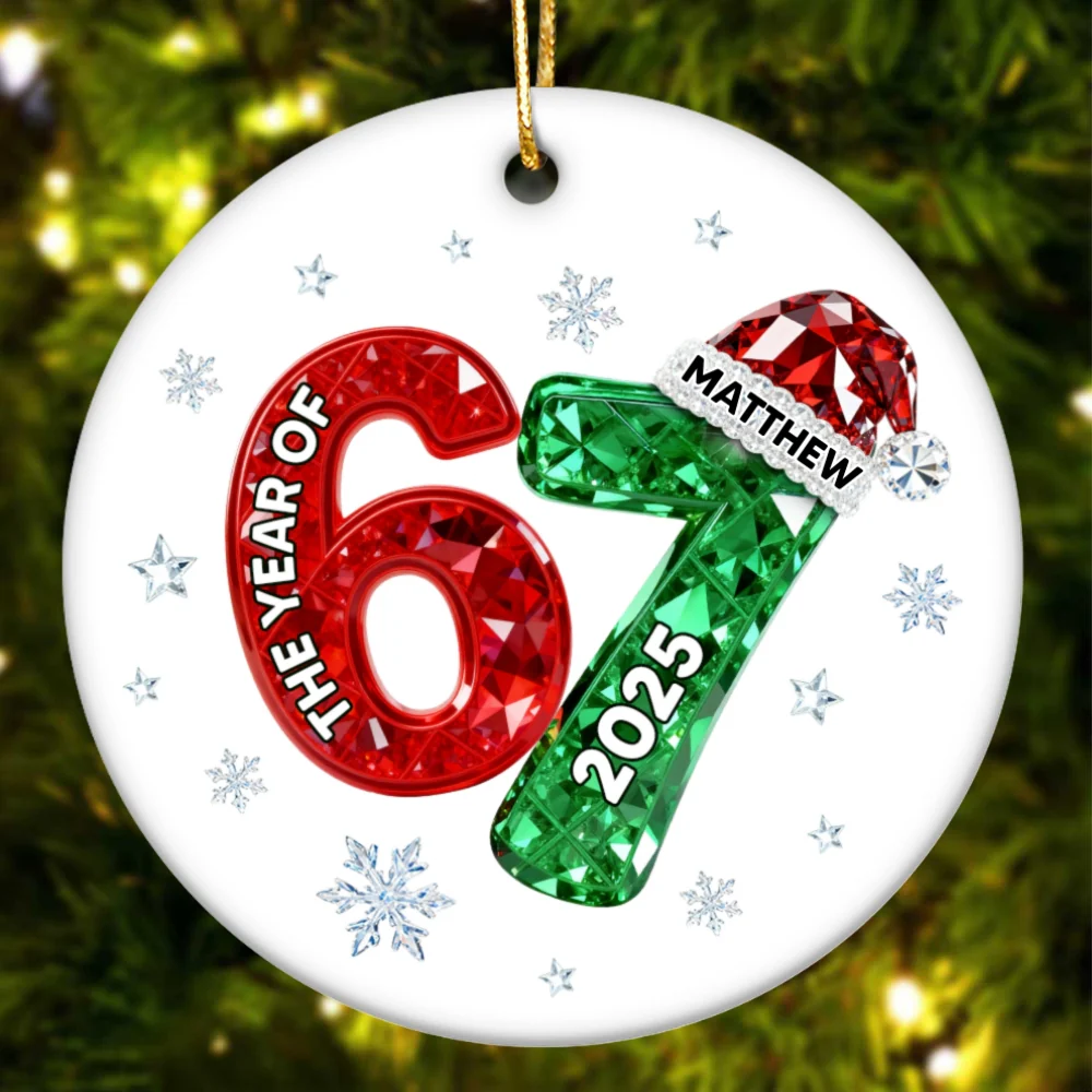 Shining Effect Teen Boy Girl 2025 Trending Slang Christmas 67 Six Seven - Personalized Ceramic Ornament - Funny Christmas Gift For Teen, Grandkid, Gen Alpha