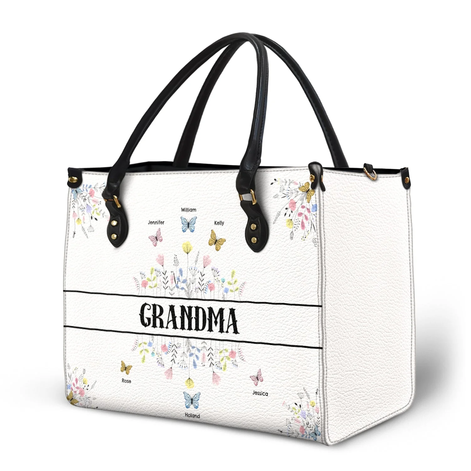 Butterfly Grandma - Gift For Grandma - Personalized Leather Bag