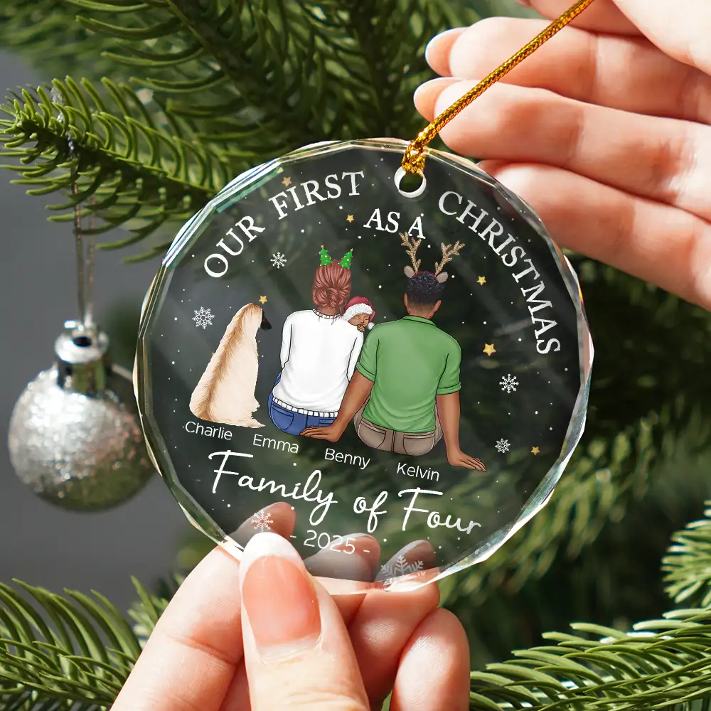 First Christmas As A Family Of Three New Parents - Personalized Circle Glass Ornament