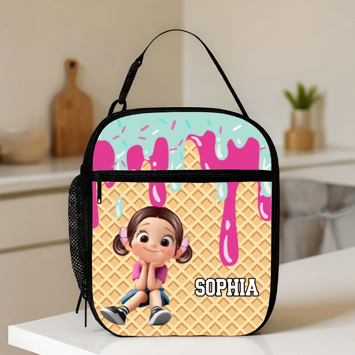 Ice Cream Drip Personalized Insulated Kid Lunch Bag, Back to School Lunch Bag for Kids