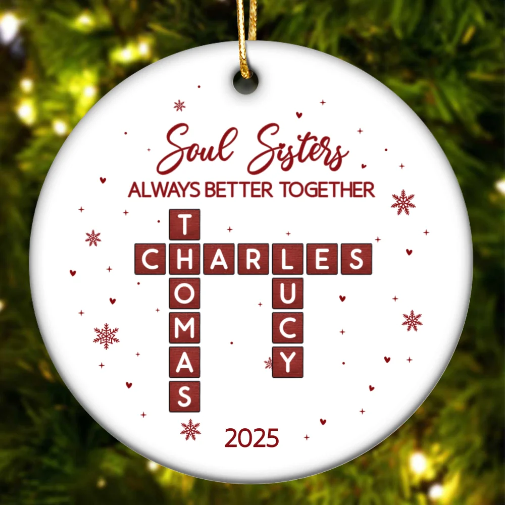 The Girls Always Better Together Festive Crossword Puzzle Art - Personalized Ceramic Ornament - Christmas Gift For Besties