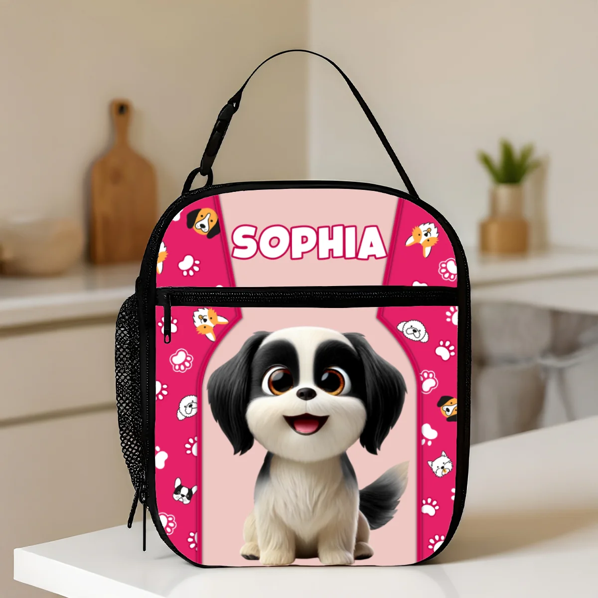 Cute Cartoon Dogs Cats Personalized Insulated Lunch Bag for Kids, Back to School Gift for Kids