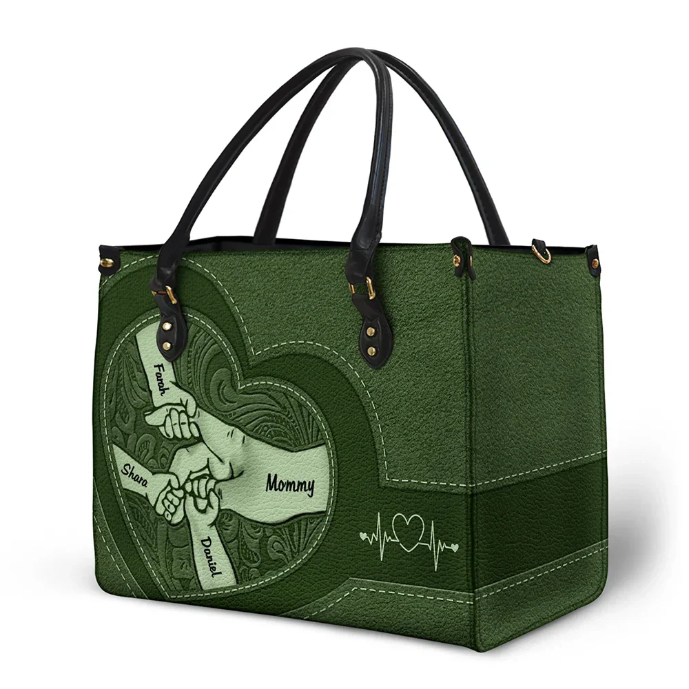 Hands In Hands Mom Nana And Children - Personalized Leather Bag