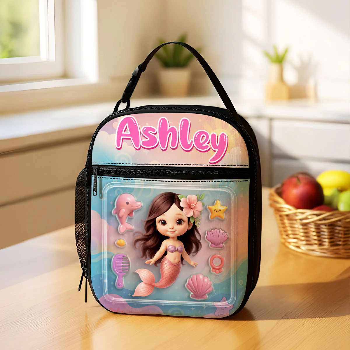Mermaid Doll 3D Effect Action Figure Personalized Insulated Lunch Bag, Back to School Lunch Bag for Kids