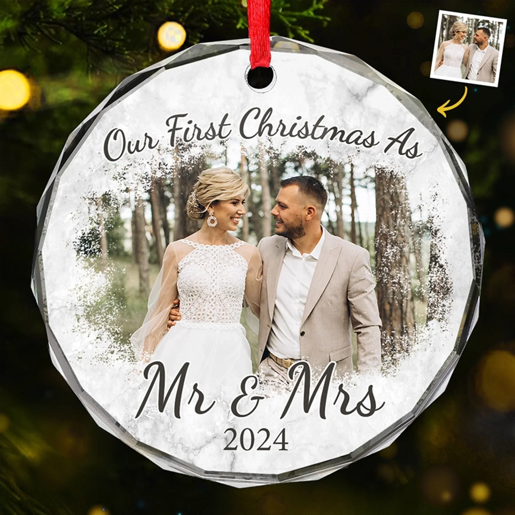 Christmas Birthday Gifts for Her, Wife, Custom Wedding Glass Ornament, Mr and Mrs Gifts - New Arrival, Christmas Gift For Pet Owners, Pet Lovers, First Christmas AMZ