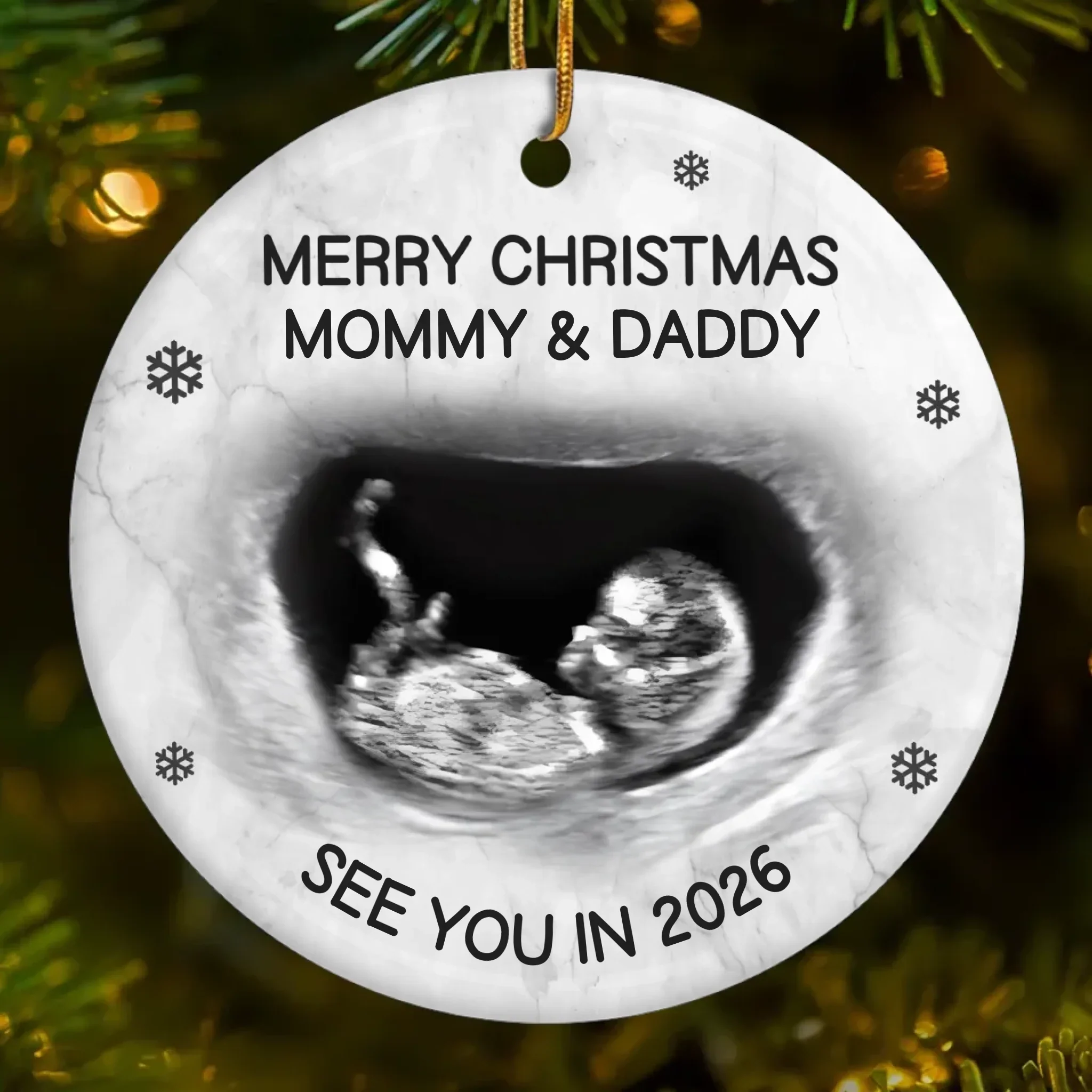 Custom Photo Ceramic Ornament - Personalized Christmas Baby Shower, Gender Reveal Gifts For New Moms, New Dads, New Parents - A Little Elf Arriving Soon