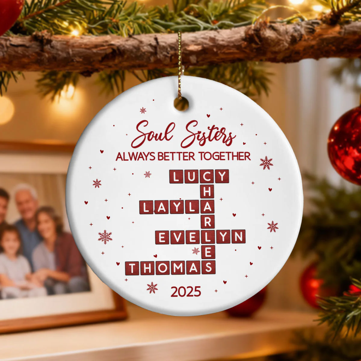 The Girls Always Better Together Festive Crossword Puzzle Art - Personalized Ceramic Ornament - Christmas Gift For Besties