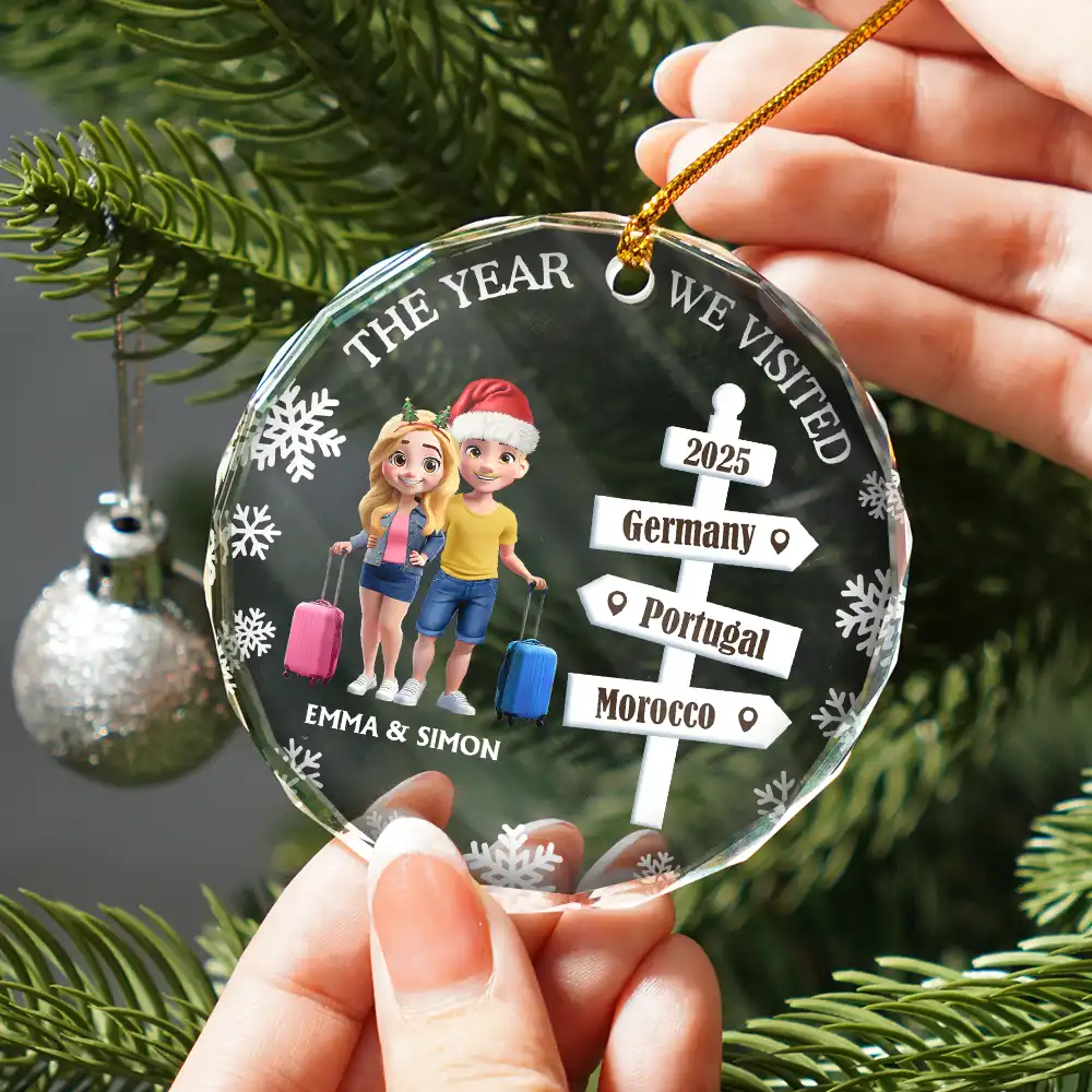 The Year We Visited Travel Ornament - Personalized Circle Glass Ornament