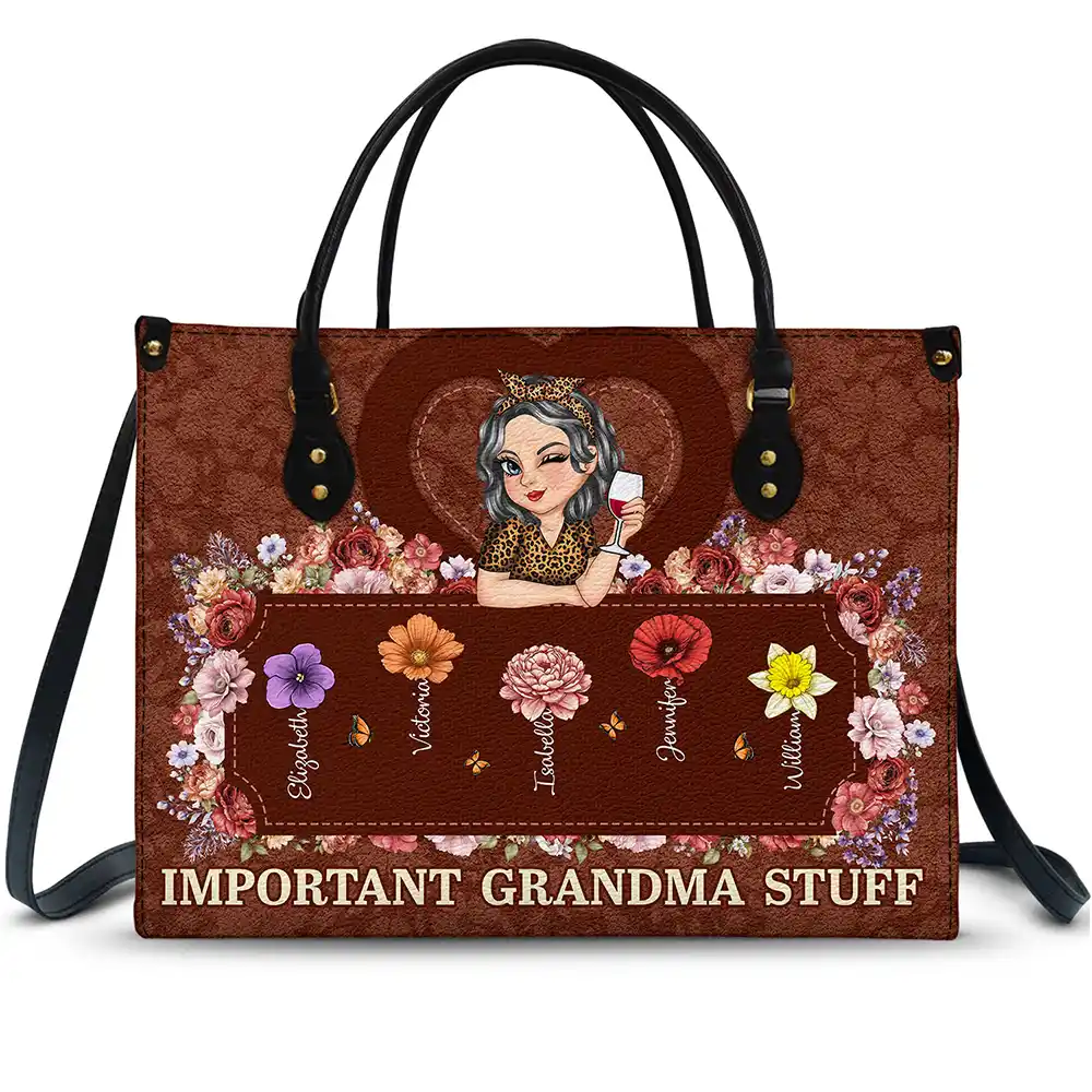 Important Nana Mom Stuff - Personalized Leather Bag