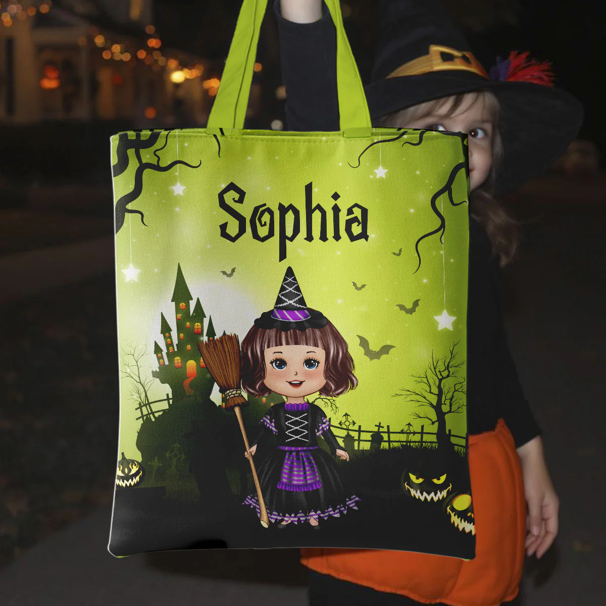 Halloween Theme Cute Kids Personalized Tote Bag, Gift Bag, Treat Bag, Trick or Treat Bag For Kids
