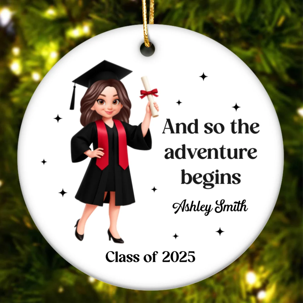 And So The Adventure Begins Class Of 2025 2026 Senior - Personalized Ceramic Ornament - Gift For Graduates, Daughter, Son