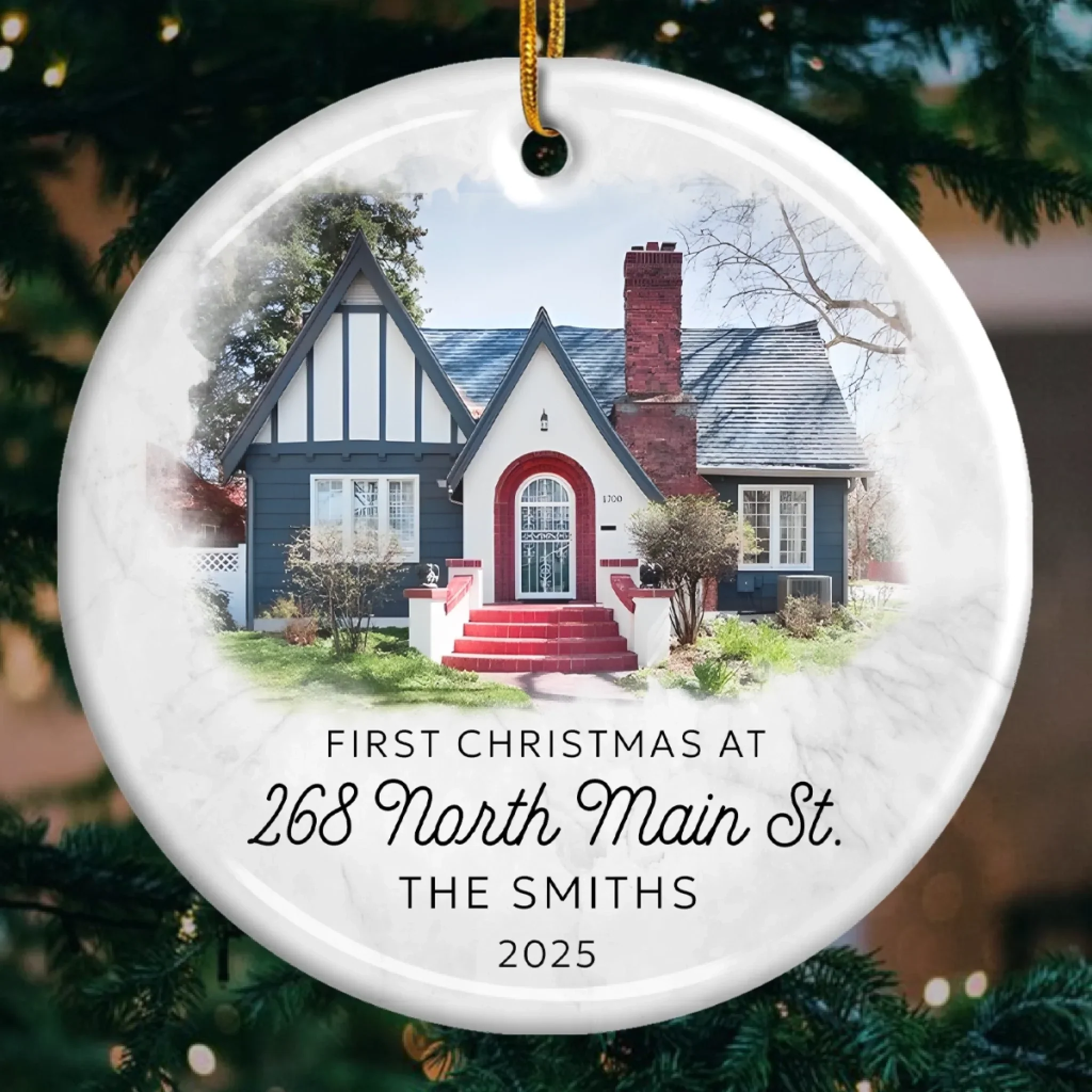 Custom Photo There's Snow Place Like Home - Family Personalized Custom Ornament - Ceramic Round Shaped - Christmas Gift For Family Members, First Christmas