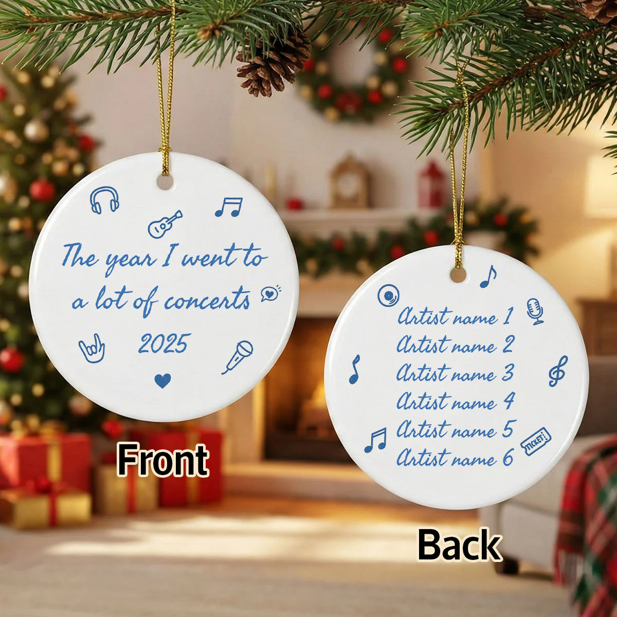The Year I Went A Lot Of Concerts - Personalized Double Sided Ceramic Ornament - Christmas Gift For Music Lovers