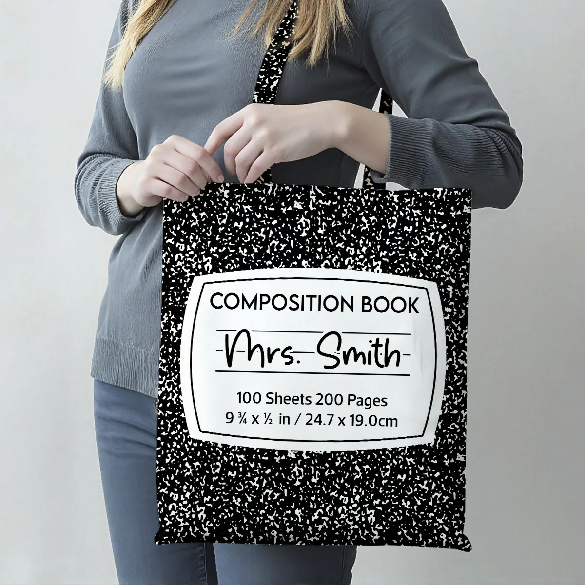 Teacher Colorful Composition Book Pattern Personalized Tote Bag, Back To School Gift For Teacher