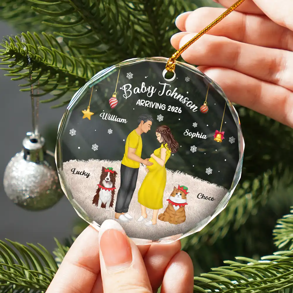 Expecting Parents Baby Arriving Dog Parents To Human Parents - Personalized Circle Glass Ornament