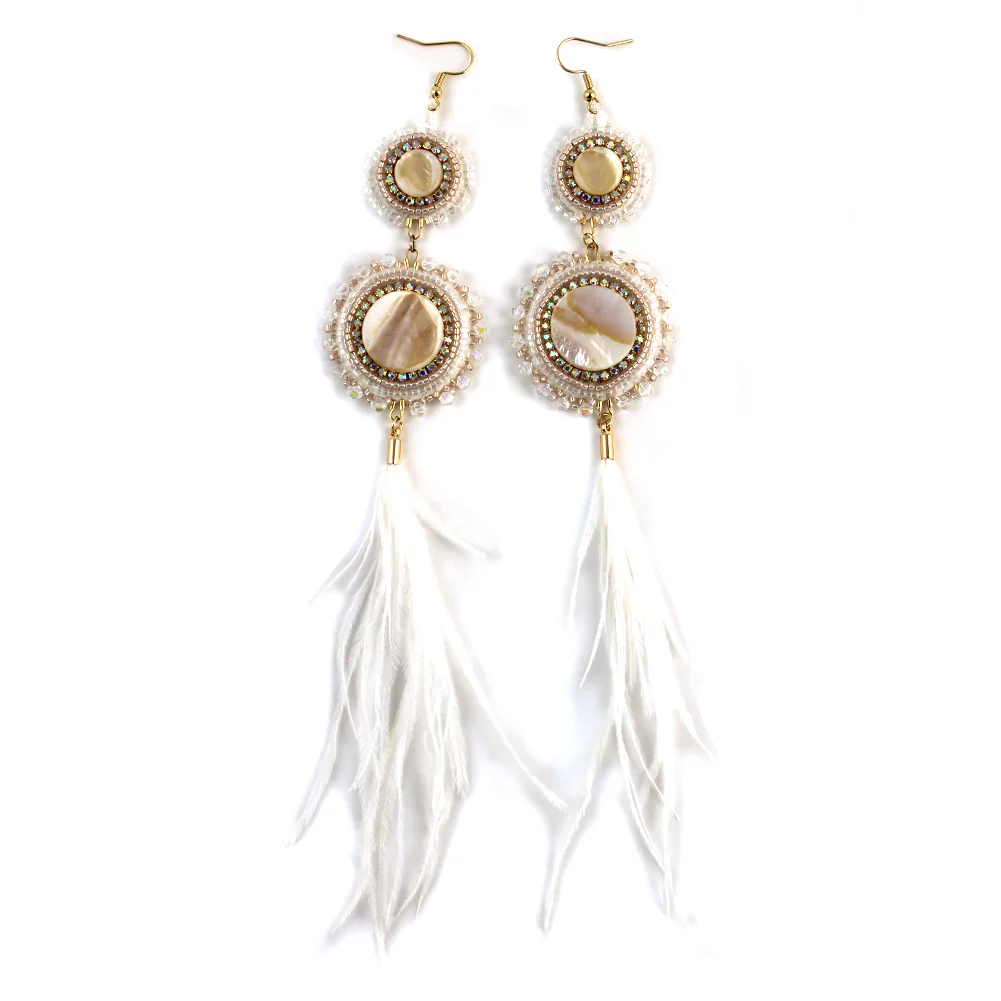 Linda McCullough White Feather Earrings