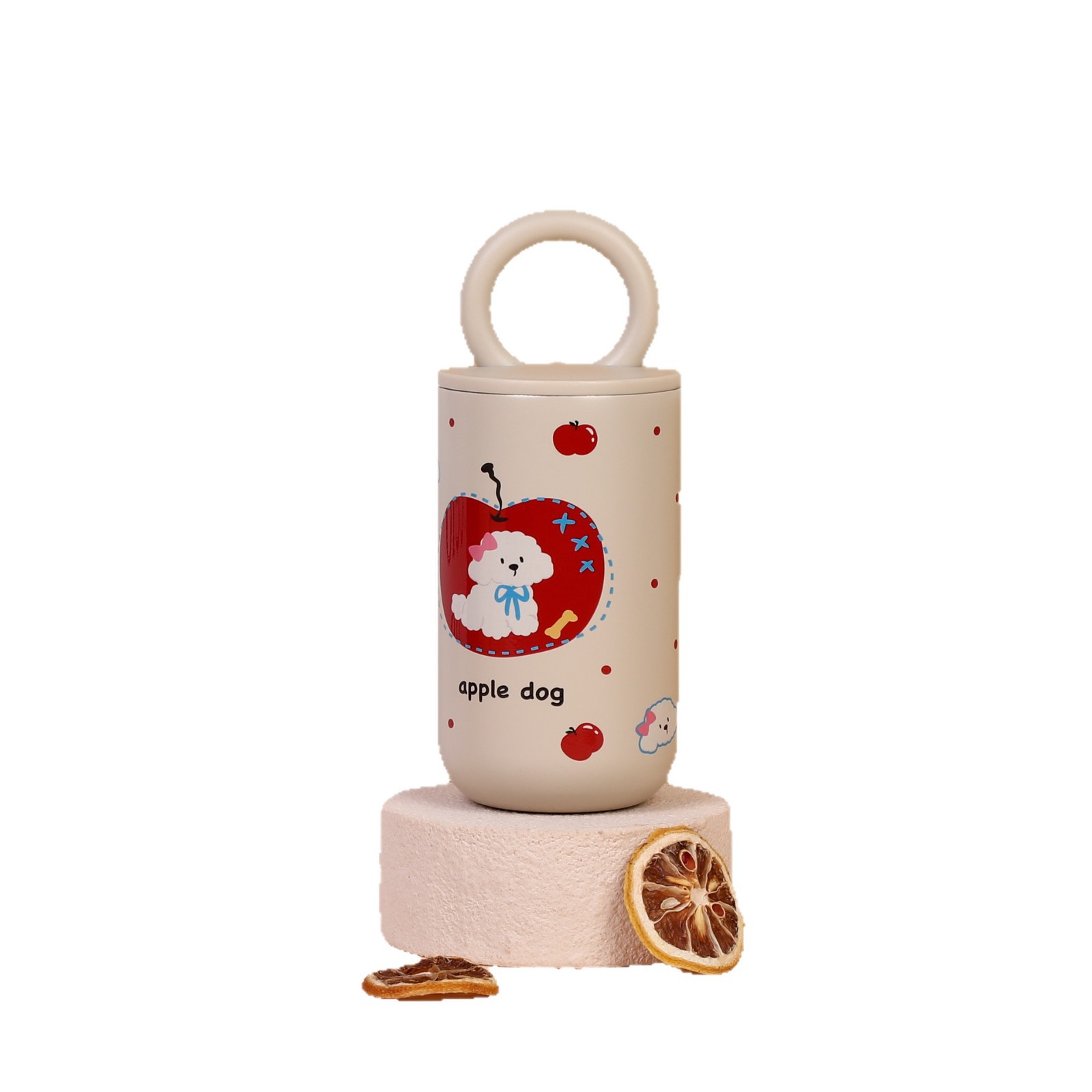 Apple Dog Pattern Tumbler with Ring Handle